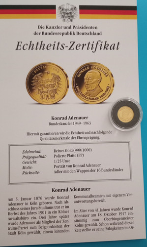 Goldmedaille konrad adenauer - goldmedaille,