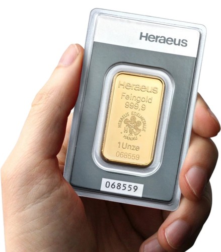 Goldbarren heraeus 999 9 - oz, 999,9